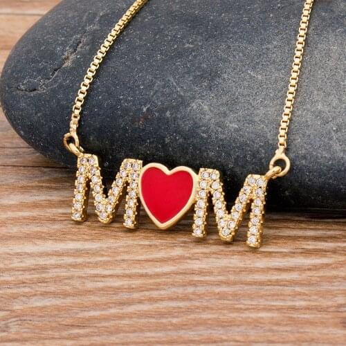 New Arrival Top Quality Copper Cubic Zirconia Heart Necklace Pendant For Mom Mama Long Snake Chain Jewelry Gift for Mothers Day