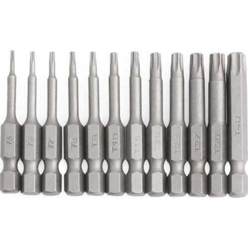 OOTDTY 12 PCS 1/4 Inch 50mm T5, T6, T7, T8, T9, T10, T15, T20, T25, T27, T30, T40 Magnetic Torx Screwdriver Bits Kit