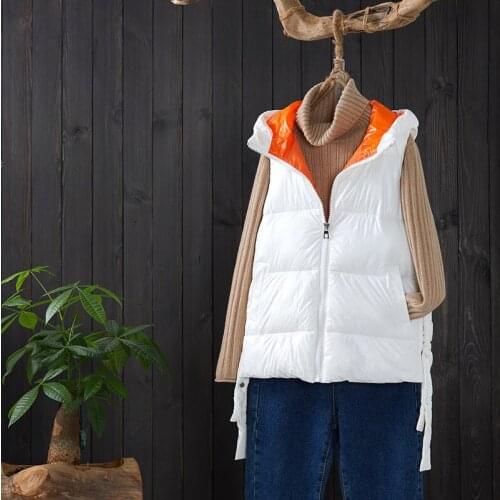 2021 Autumn Winter Vest Women Waistcoat Female Shinny Patchwork Sleeveless Vest Jacket Hooded Warm Short Vest Coat