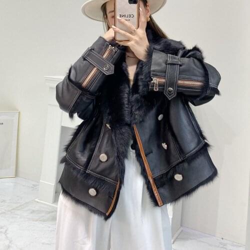 Real Tuscany Import Sheep Fur Coat Winter Women Short Wtyle Casual Full Plet Outerwear Turn-Down Collar Long Sleeve Jacket