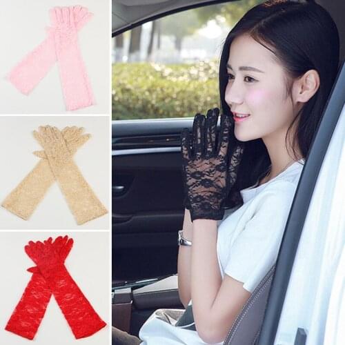 New Elegant Sun Protection Lace Hollow-Out Gloves Lace Jacquard Pattern Full Finger Gloves Mittens Sun Protection Accessories