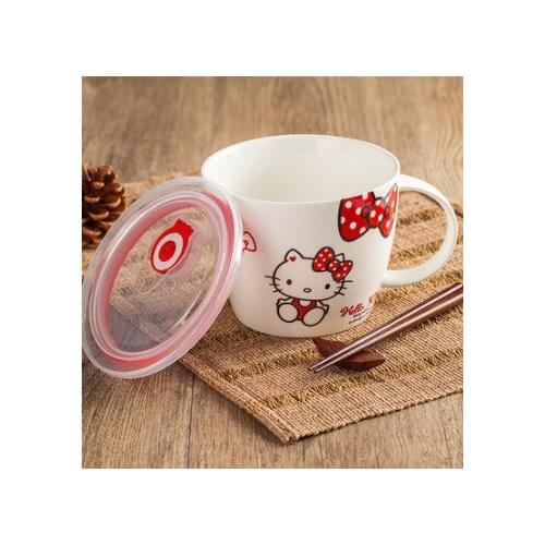 900ML Dinnerware Ceramic bowl with lid Kitty bowl Gift Kitchen Cooking Tools Accessory Household Tableware Microwave