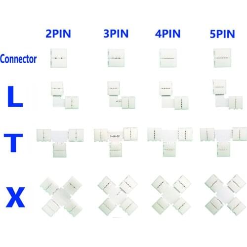 5PCS 10mm L / T / X Shape Connector 2/3/4/5PIN Free Soldering For Led Strip Light WS2811 WS2812b WS2813 WS2815 RGB RGBW RGBWW