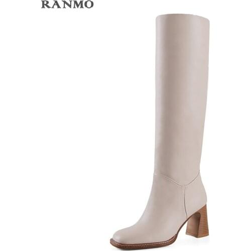 Size 34-43 2021 INS Women Knee High Heel Boots Lady Riding Botas Warm 2020 Winter Shoes Women Sexy Square Toe Casual Footwear