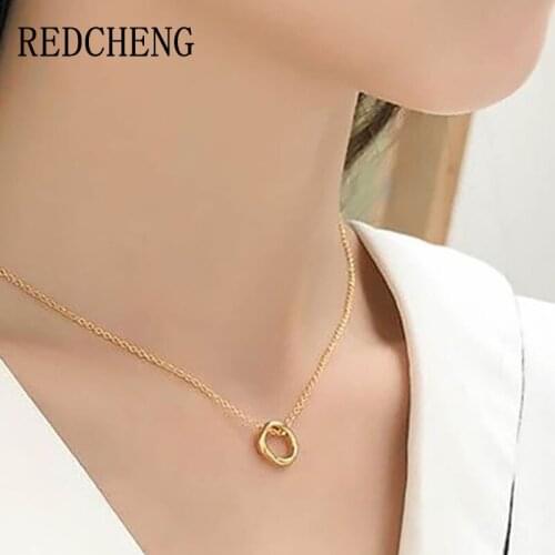 REDCHENG 925 Sterling Silver Necklaces for Women INS Fashion Design Simple Gold Geometric Circle Birthday Fine Jewelry Gifts