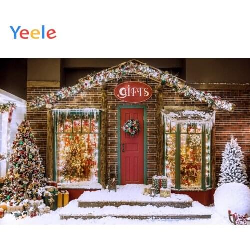 Christmas Tree Brick Wall House Wreath light Flower Snow Backdrop Photography Custom Photographic Background For Photo Studio