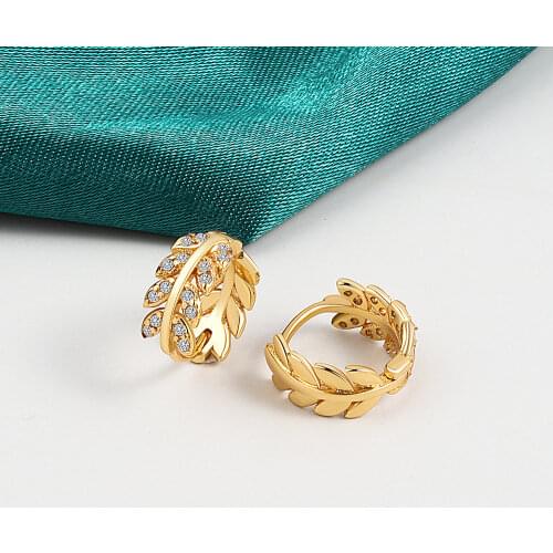 VENTFILLE 925 Sterling Silver INS Wind Olive Leaf Diamond Circle Earrings