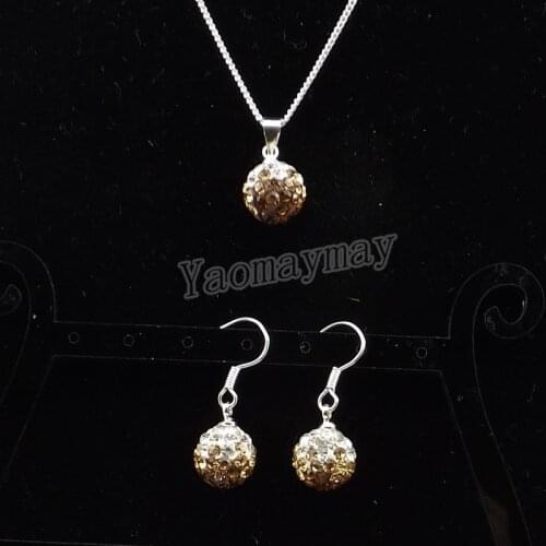 Rhinestone Set Gradient Gold Disco Ball Pendant Earrings And Necklace For Women 10 Sets Wholesale