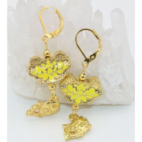 Unique design high grade fashion dangle earrings gold-color carved cloisonne accessories drop earrings for women jewelry B2582