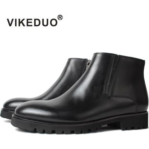 Vikeduo Hand Made Durable Wearing Coolest Streetwear Shoes Comfortable Winter Calf Leather Mens Black Boots