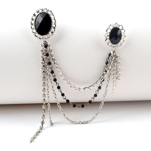 Vintage Black Resin Bead Lapel Pin Brooch Pins For Women Men color Metal Multilayer Tassel Chain Brooches Collar Bijoux Jewelry