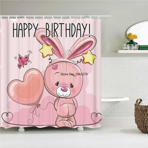 Cartoon Print Shower Curtain Waterproof Polyester Fabric 3D Cute Rabbit Unicorn Bathroom Curtain with 12 Hooks Home Decoration
