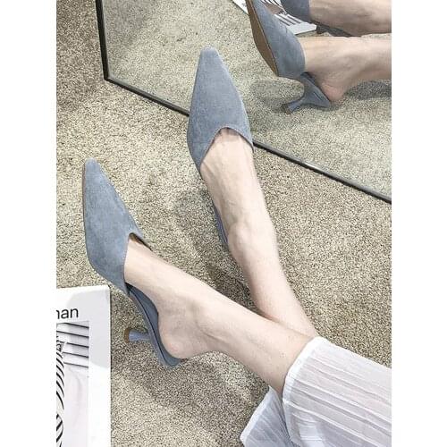Baotou half slippers female 2021 spring and autumn new Korean version of all-match stiletto sandals and slippers for outer wear