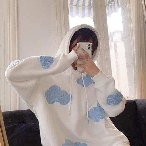 Female Casual Hoodies Sweatshirt Women Winter 2020 Fashion Clouds Pullover Women Plus Velvet Warm Long Sleeve Tops Kawaii Korean
