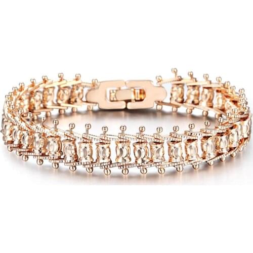 585 Rose Gold Bracelet Bangle for Women Hammered Centipede Smooth Carved Beads Ball Link Chain Wristband Bracelet Gifts LCBM03