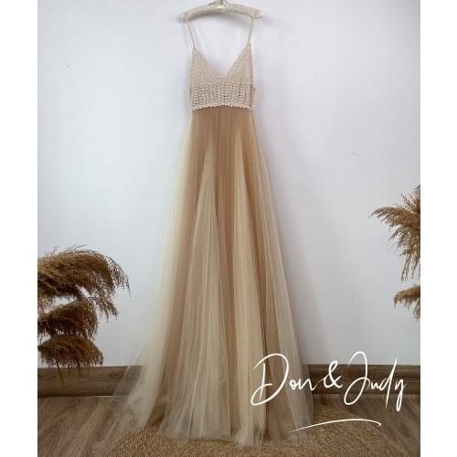 DON&JUDY Sexy Backless Patchwork Tulle Dress Photoshoot for Party Wedding Bride Evening Prom Gowns Photo Shoot 2021