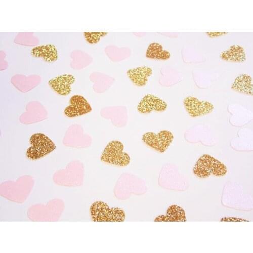 Gold and Pale Pink Heart Confetti, Table Scatter, Glitter Confetti, Bridal Shower Decorcft Table decor scrapbook favors