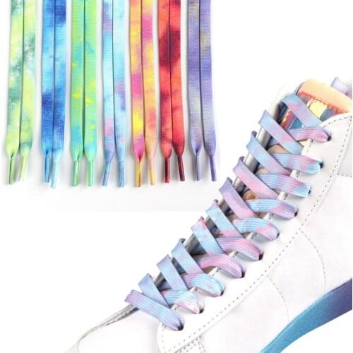 1 Pair Gradient Print Flat Canvas Shoe Lace Shoes Casual Chromatic Tie-dyed Shoelaces No Tie Shoelace Sneakers Flat Shoelaces