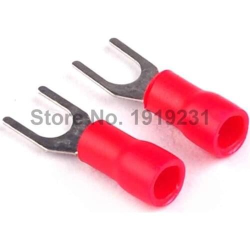 100PCS SV1.25-4 Terminals Connector 1.5 Square Y-Shaped Type 1-3U Fork Insulated Terminal Forks Red 50PCS + Blue 50PCS
