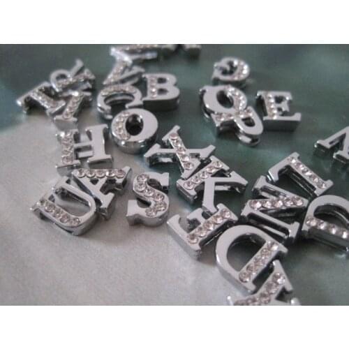 120Pcs 8mm Zinc Alloy Chrome Slide Letter Half Rhinestone For Dog ID DIY Alphabet From A~Z