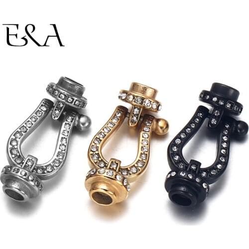 2pieces Stainless Steel Connectors with Rhinestones 4mm Hole for Leather Bracelet Jewelry Making DIY Connect Accessories