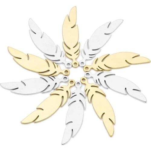 20pcs Stainless Steel Feather Charm 6x24mm Tone Pendant Jewelry Making Floating Charms for DIY Bracelets Necklace Making