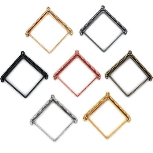 3Pcs 360 Degree Rotation Rhombus Epoxy Alloy Frame DIY Jewelry Accessories Gift Epoxy Frame Pendant Statement Necklace For Women