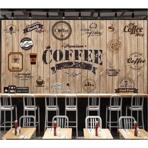 Beibehang Custom wallpaper 3d mural wood shading retro coffee label TV background wall painting living room bedroom 3d wallpaper