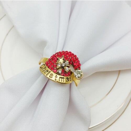 6pcs Diamond-studded Santa hat napkin buckle napkin ring