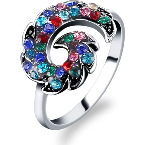 Bohemia Exaggerated Silver Color Exaggerated Rhinestone Chunky Rings for Women Men Jewelry