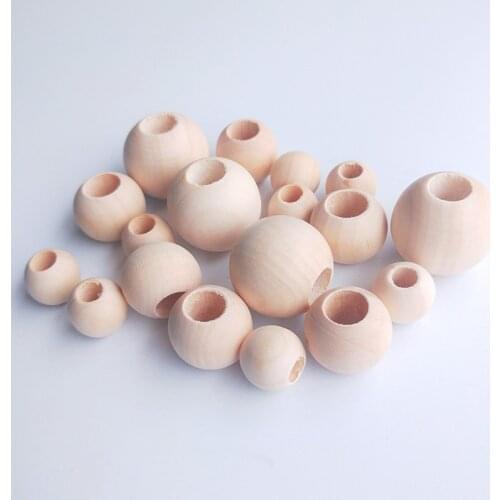 15/20/25/30mm Big Hole Natural Ball Wood Spacer Beads Eco-Friendly Teething Beads DIY Jewelry Making Accessories