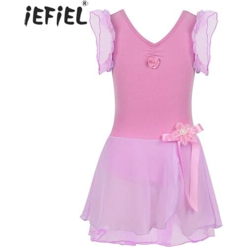 Kid Girls Ballet Tutu Dance Dress Childrens Short Sleeve Fancy Costume Gymnastics Leotard Dance Wear Performance Clothes