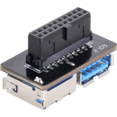 Dual USB 3.0 A Type Female to Motherboard 20/19 Pin Box Header Slot Adapter