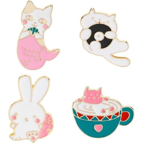 Cartoon Cute Cat Rabbit Enamel Brooch Pins Denim Clothes Shirt Button Animal Brooches Women Girls Hat Bags Badge Pin Accessories