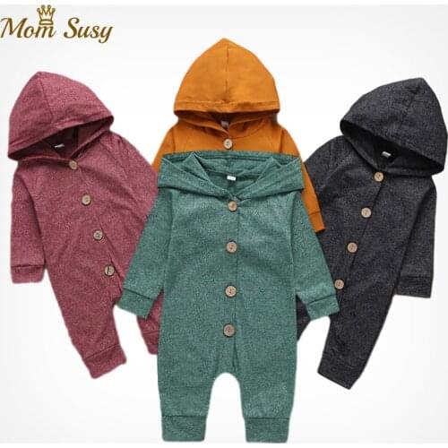 Newborn Baby Girl Boy Romper Cotton Hooded Long Sleeve Infant Toddler Button Jumpsuit Outfits Autumn Spring Winter Baby Clothes