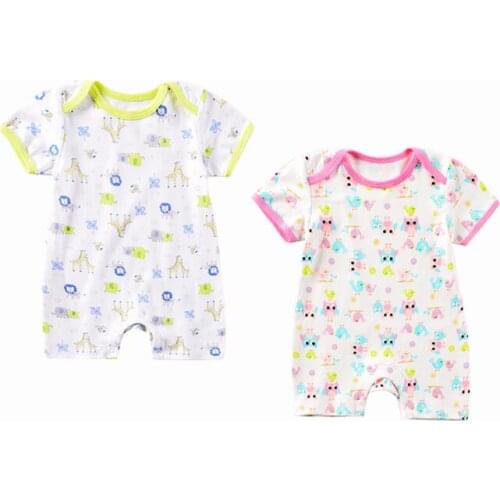 Unisex Newborns 2-Pack Rompers Summer Baby Twins Clothes Short Sleeve Cotton Jumpsuit Infant Bebe Sleepwear Playsuit 2pcs Set