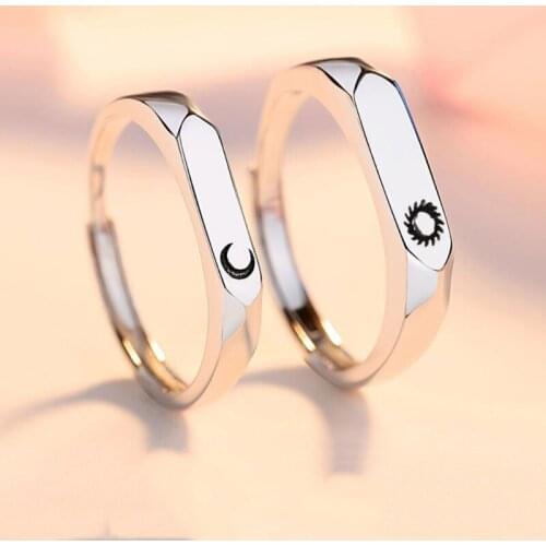 1 Pair Sun Moon Lovers Rings Set Couple Promise Wedding Bands Men Women Jewelry Valentines Day Gifts