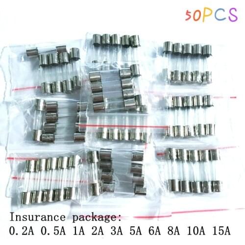 50PCS/LOT 10 Kinds 5x20mm Fast Glass Fuse Kit In Package 0.2A 0.5A 1A 2A 3A 5A 6A 8A 10A 15A /250V 5*20 Insurance Tube Package