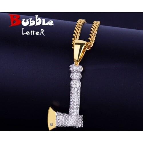 Personality The Axe Necklace & Pendant Gold Color Bling Cubic Zircon Mens Hip Hop Jewelry