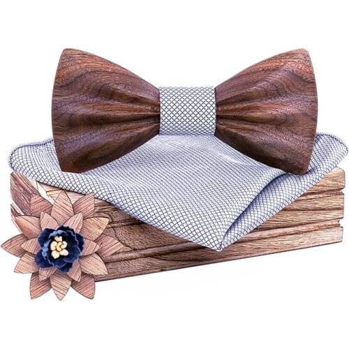 Linbaiway Handmade Skinny Neck Ties for Men Wooden Bow Ties Handkerchief Brooch Set Suit Wedding Corbatas Neck Tie Accessories
