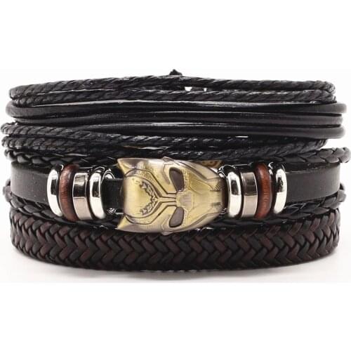 LUOBOTOU 3Pcs/ Set Men Leather Bracelets Women Bangles Alloy Hand GOD Charm Vintage Homme Gift Wristbands Jewelry