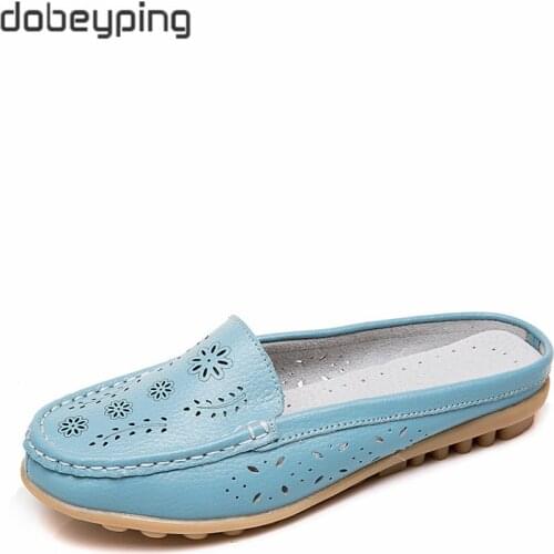 New Cut-Outs Woman Summer Shoes Genuine Leather Women Flats Hollow Womens Loafers Moccasins Female Sides Soft Ladies Footwear