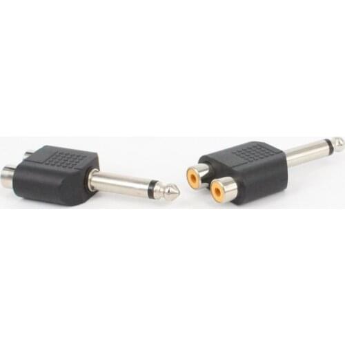 Mono 2poles Jack 6.35mm to 2xRCA Jack Audio Converter Double Female Socket RCA to 6.5mm Male Plug Nickel Plated Connector