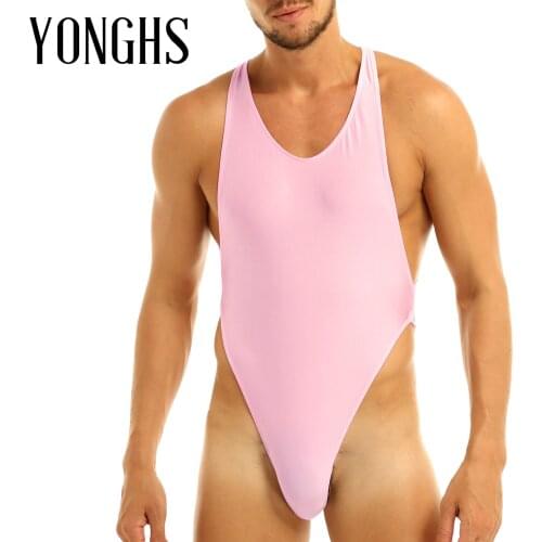 Mens Sissy Lingerie Sexy Bodysuit Sleeveless Criss-Cross Backless High Cut Thong Bodysuit Leotard Jumpsuit Underwear Sleepwear
