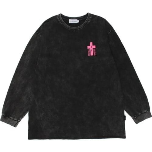 2021 Autumn Ghost Print Punk Wash Retro Men Pullover Sweatshirts Long Sleeve Hip Hop Cotton Tshirts Vintage Clothes For Teens