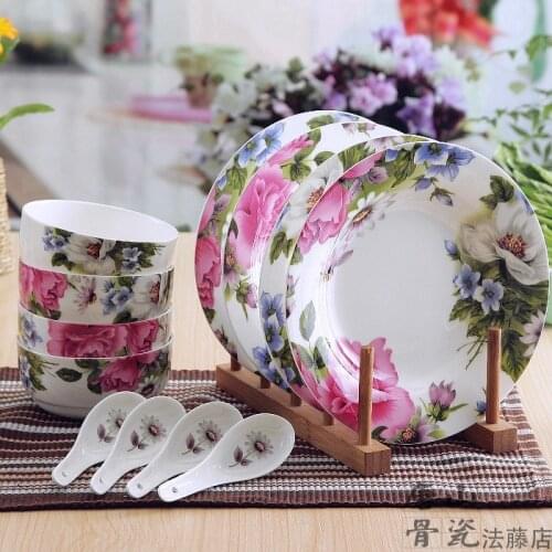 12-piece set, floral blossom designed, bone china dish set, refined ceramic white dinnerware, porcelain dinnerware set
