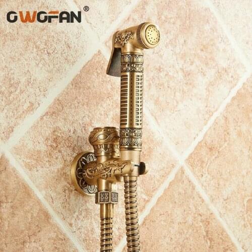 Retro Handheld Bidet Faucet Set Antique Brass Hygienic Shower Spray Head Bathroom Toilet Cleaning Car Rinse Pet Airbrush AST3778