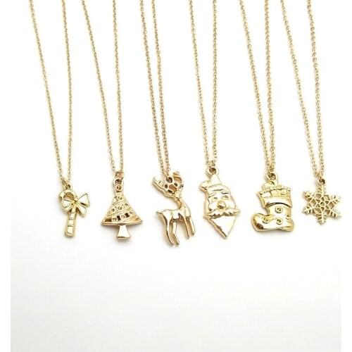 New Christmas Day Necklace For Women Lady Jewelry Santa Cane Boots Christmas Tree Necklaces Holiday Wish Lady Necklace Gift