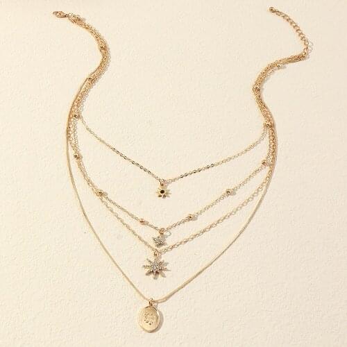 New Arrival Metal Geometric Necklaces Womens Vintage Star Set Auger Alloy Multilayer Golden Pendant Necklaces Jewelry for Girls