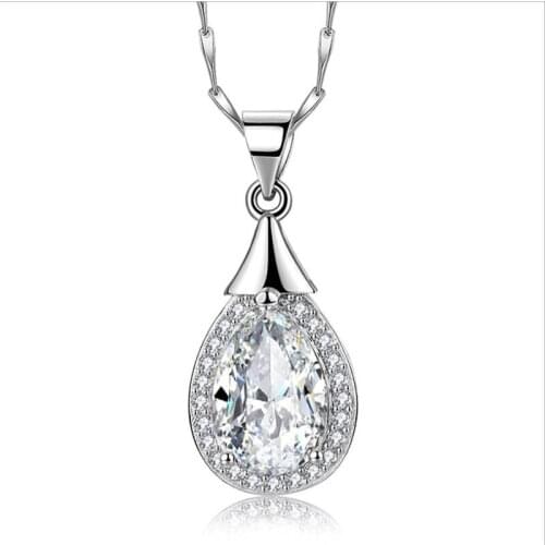 New Arrival Crystal Blue Pendant Necklace For Girls Choker Accessories Trendy Silver Plated Chain Necklaces Women Jewelry 2021